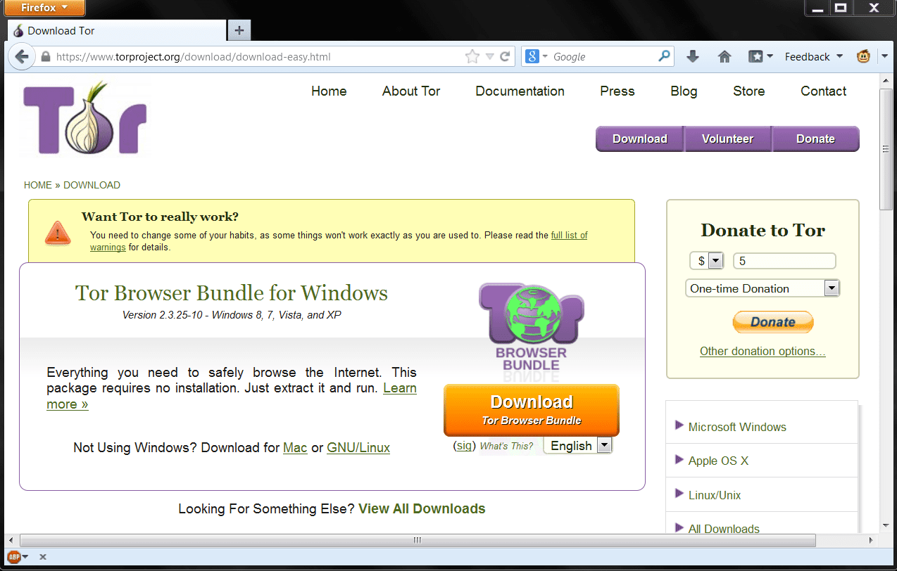 Step 1 - Download Tor Browser Bundle