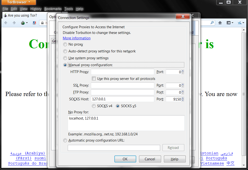 Step 6 - Connection Settings of Tor Browser