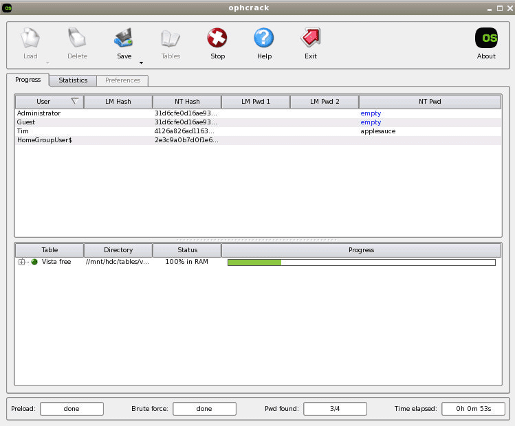 Ophcrack vista select partition to crack someone updates