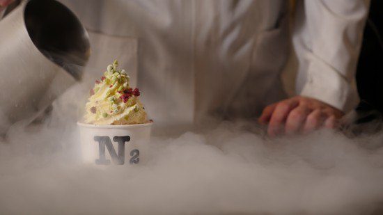 Fog spilling out of the ice cream bowl due to cryogenics