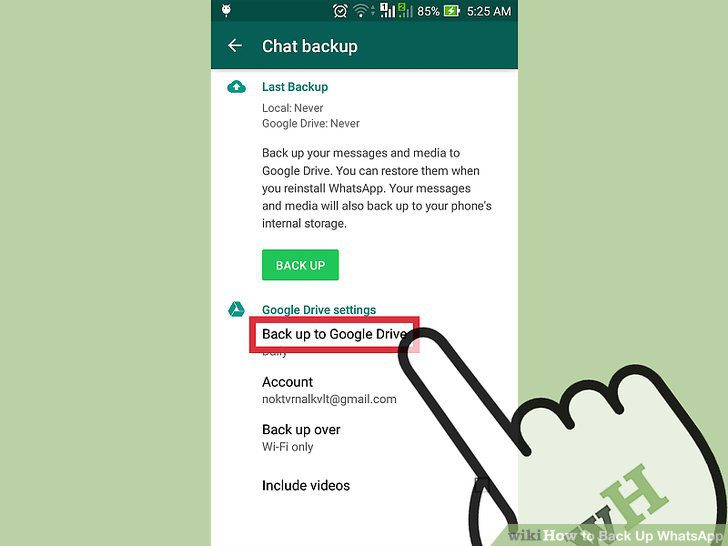 Backing up whatsapp chats on google drive 