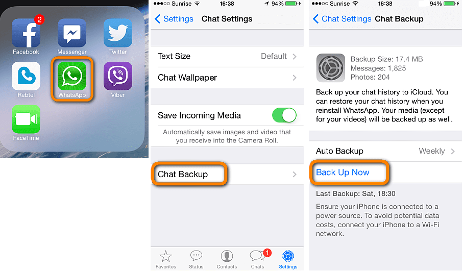 Process to backup chats on iPhone