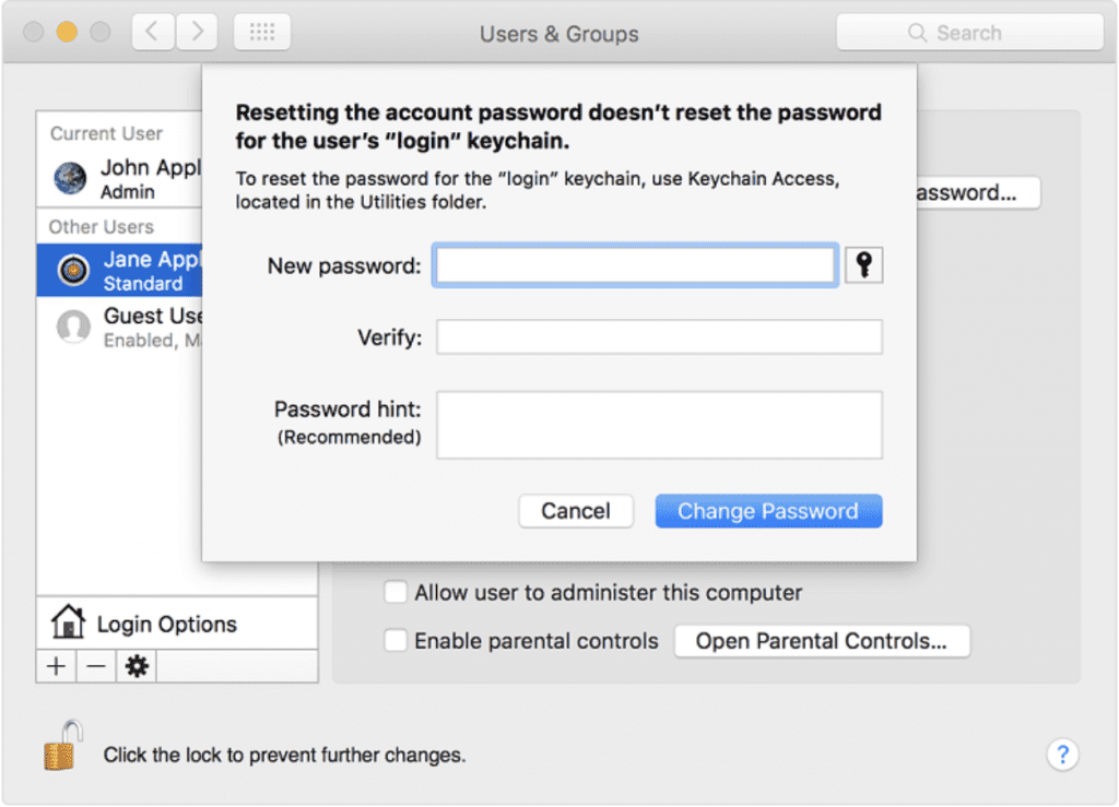 Resetting macbook/mac password using password hint