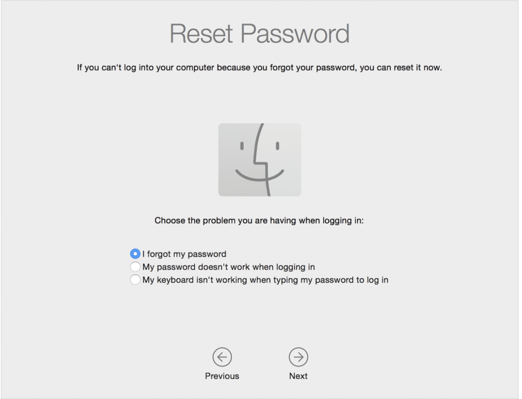 resseting macbook password using reset password assistant