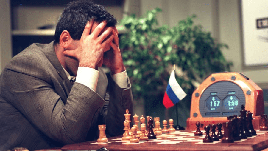 World chess champion Garry Kasparov playing against IBM's supercomputer Deep Blue.