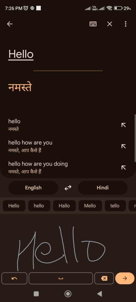 Google Translate App- handwritten translation 
