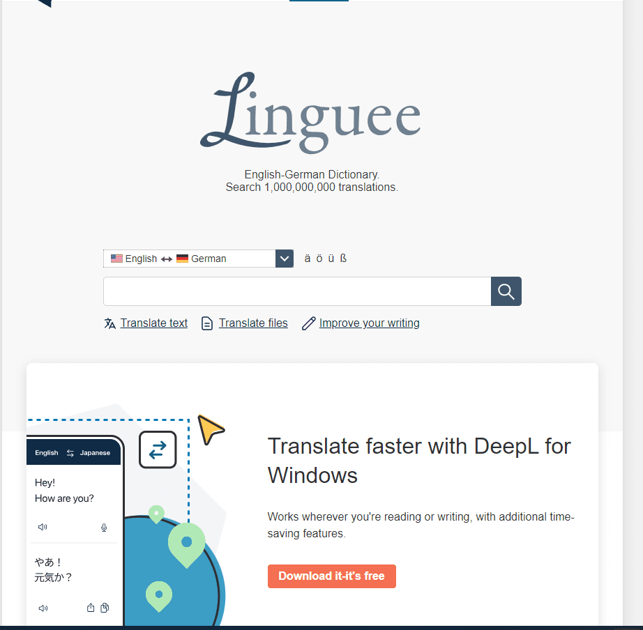 Linguee Translation Tool Page