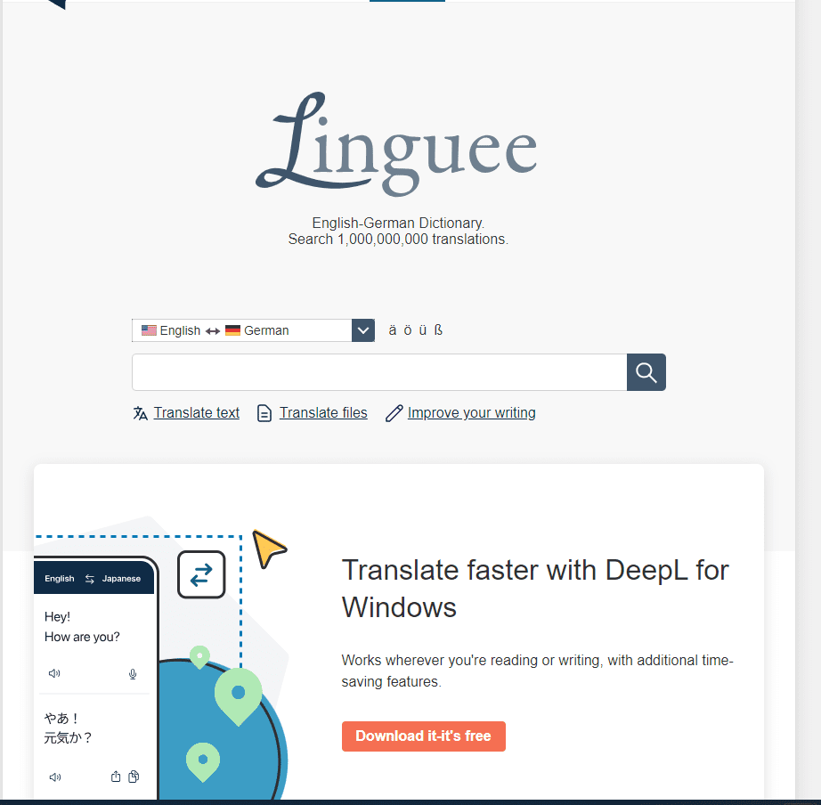 Google Translate alternatives: Linguee Translation Tool Page