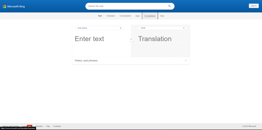 Microsoft Translation Tool Page