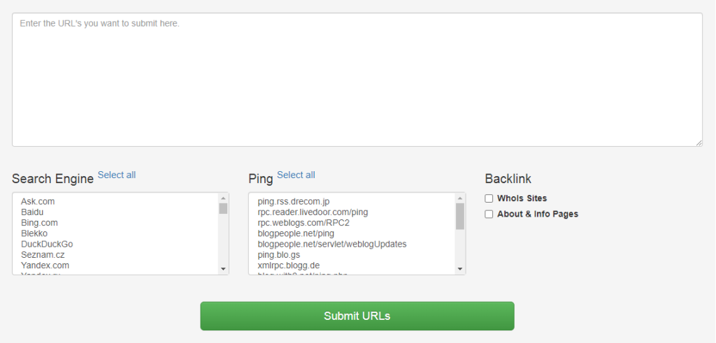 Website screenshot of SEO tool : Bulk Link
