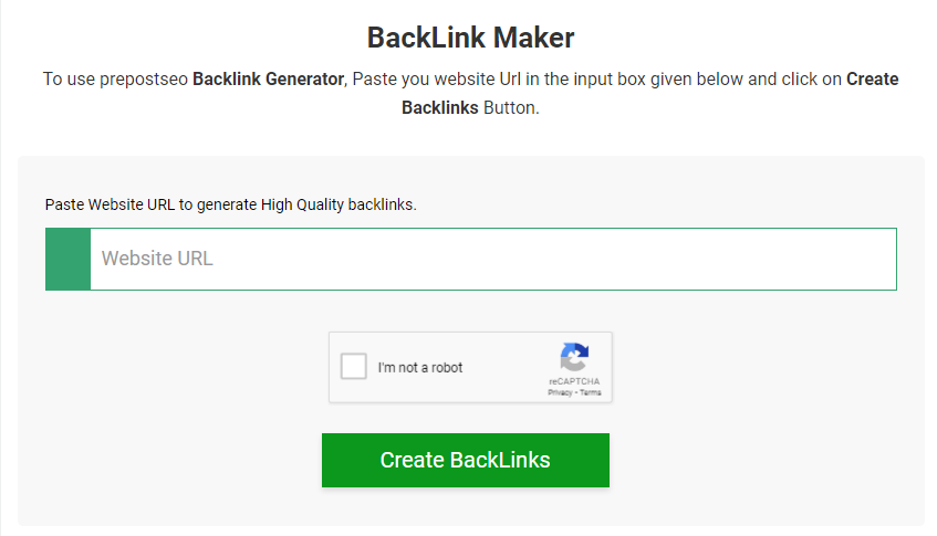 Website screenshot of a backlink generator tool : PrePostSeo