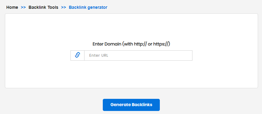 Website screenshot of a backlink generator tool : Search Engine Reports