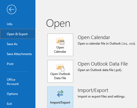 Open the wizard for import/export:
