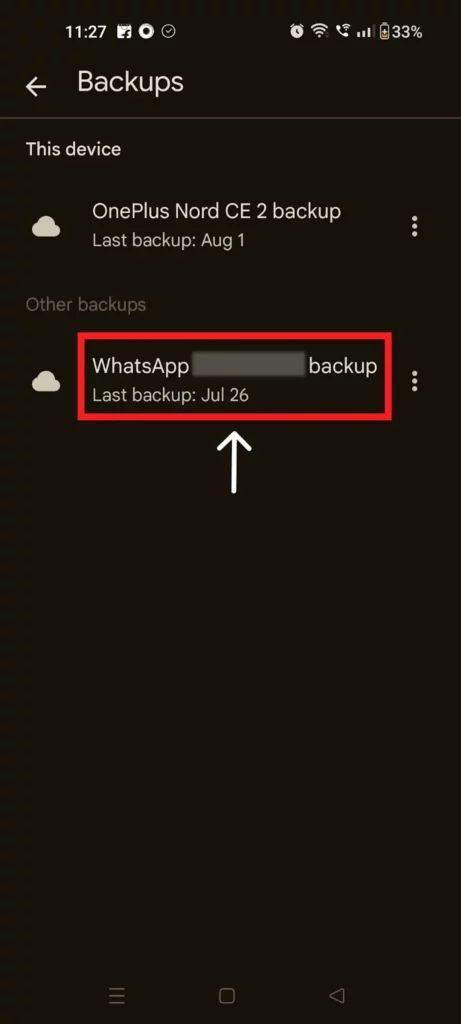 Check for your backed up chats in Google drive