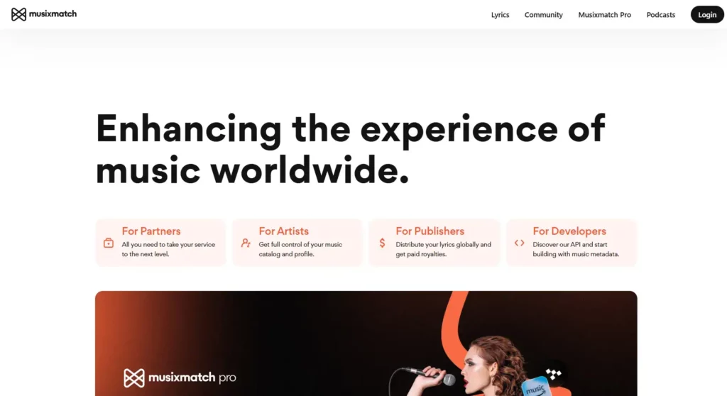 Musixmatch app for syncing lyrics and music recognition across streaming platforms