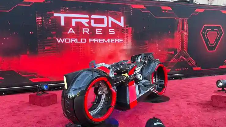 The futuristic bike at the premiere is seen in the movie.