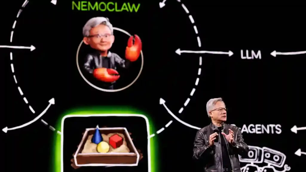 Huang introduces NemoClaw, NVIDIA's framework for orchestrating AI agents. 