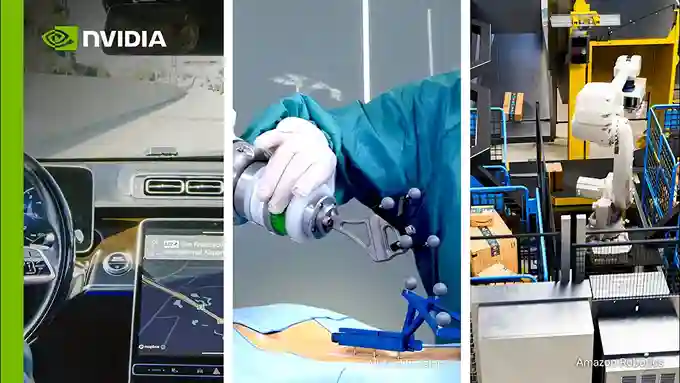 NVIDIA's Physical AI spans autonomous vehicles, surgical robots, and warehouse automation. 